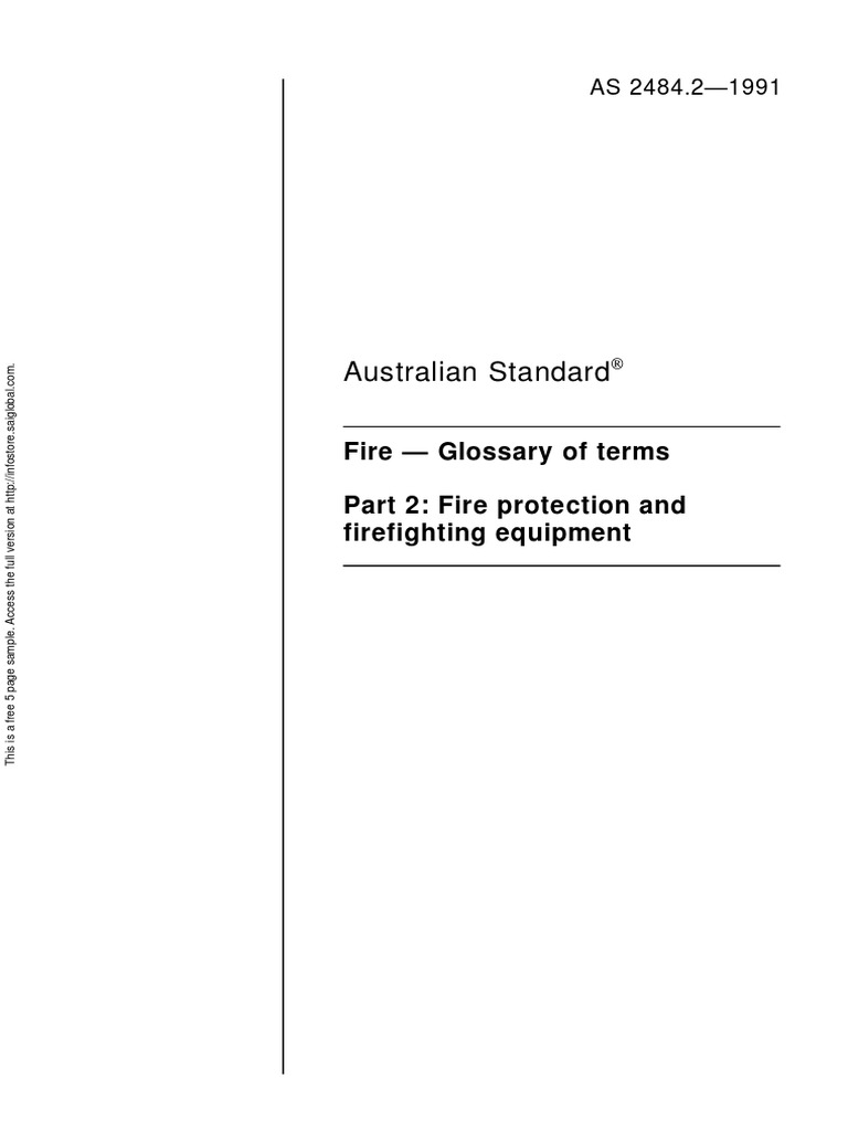 As 2484.21991 Fire Glossary of Terms Fire Protection and