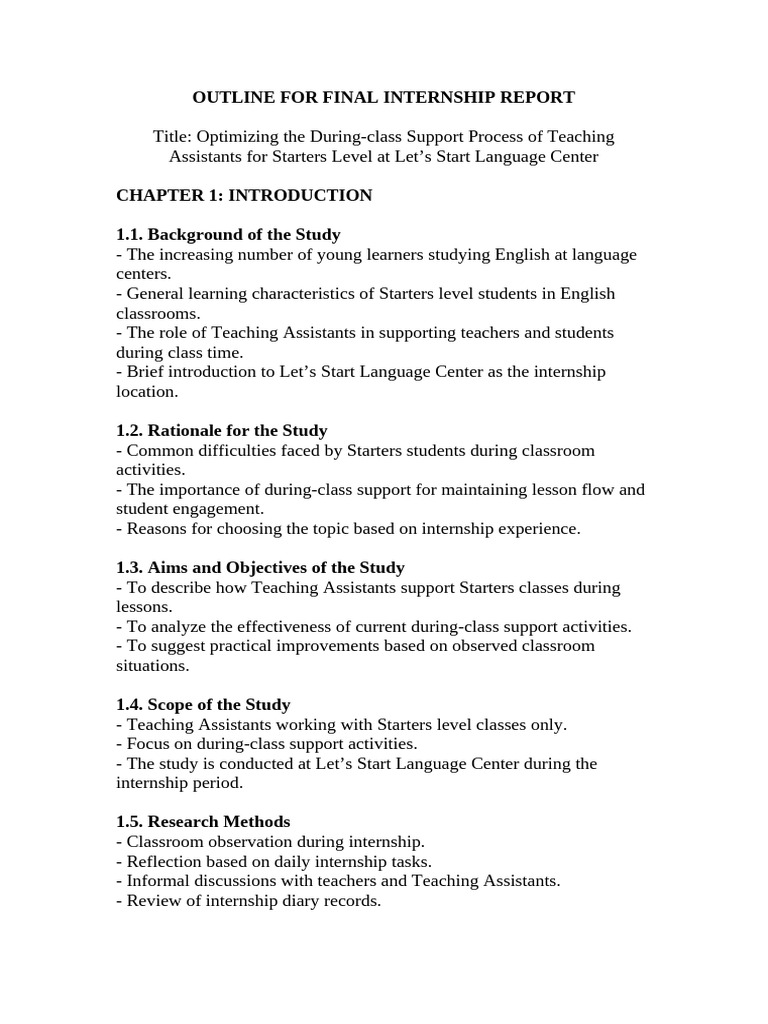 Outline For Final Internship Report | PDF | Learning | Classroom