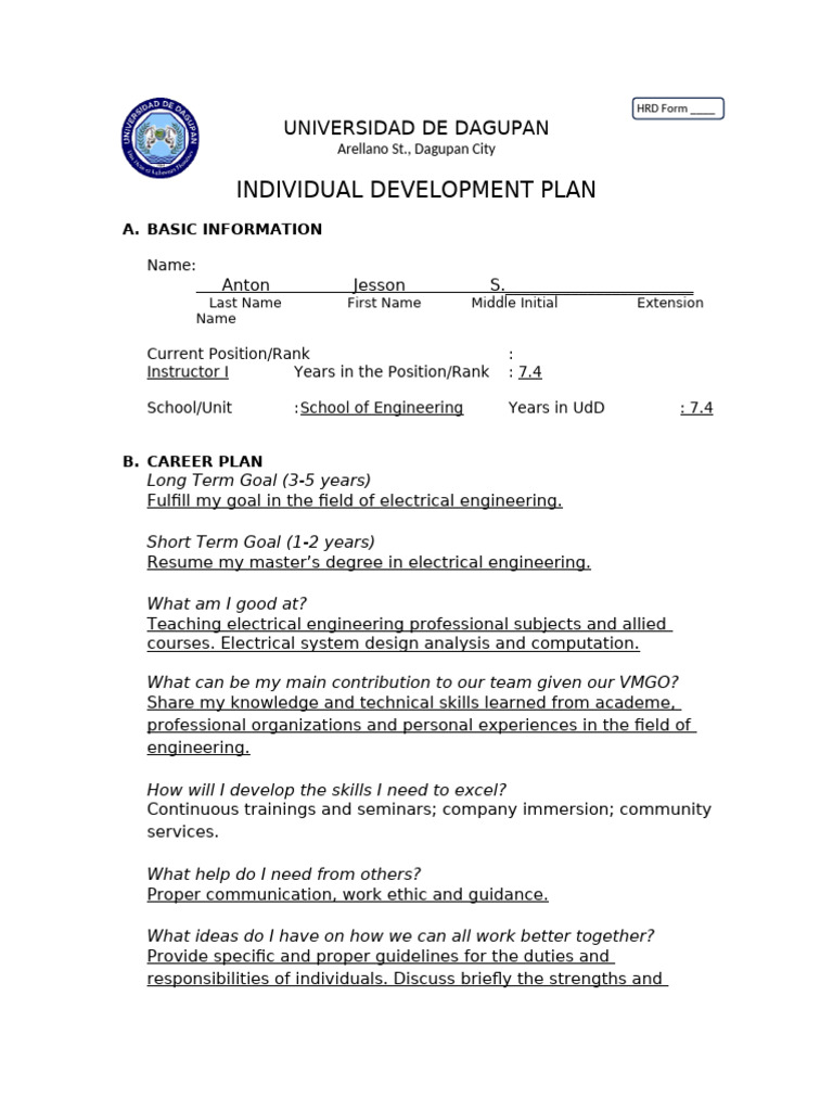 IDP HR Form Jesson Anton | PDF