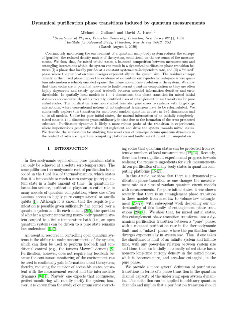 Dynamical Purification Phase Transitions Induced by Quantum ...