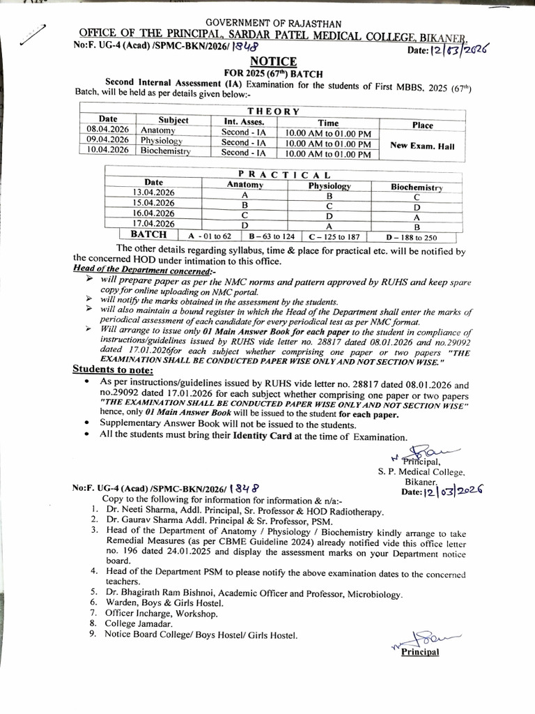Second Internal Assessment of First MBBS | PDF