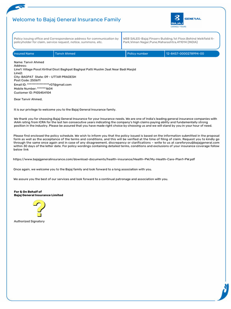 Welcome To Bajaj General Insurance Family: Signature Not Verified ...