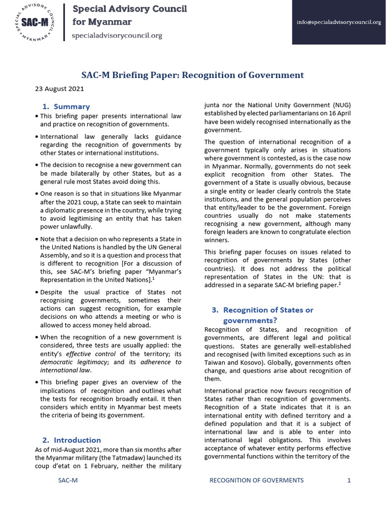 SAC M Briefing Paper Recognition of Governments ENGLISH | PDF ...