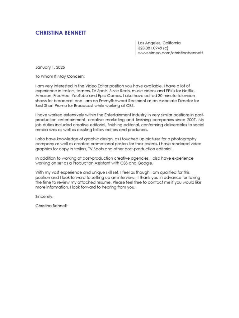 Cover Letter CB 2025 | PDF