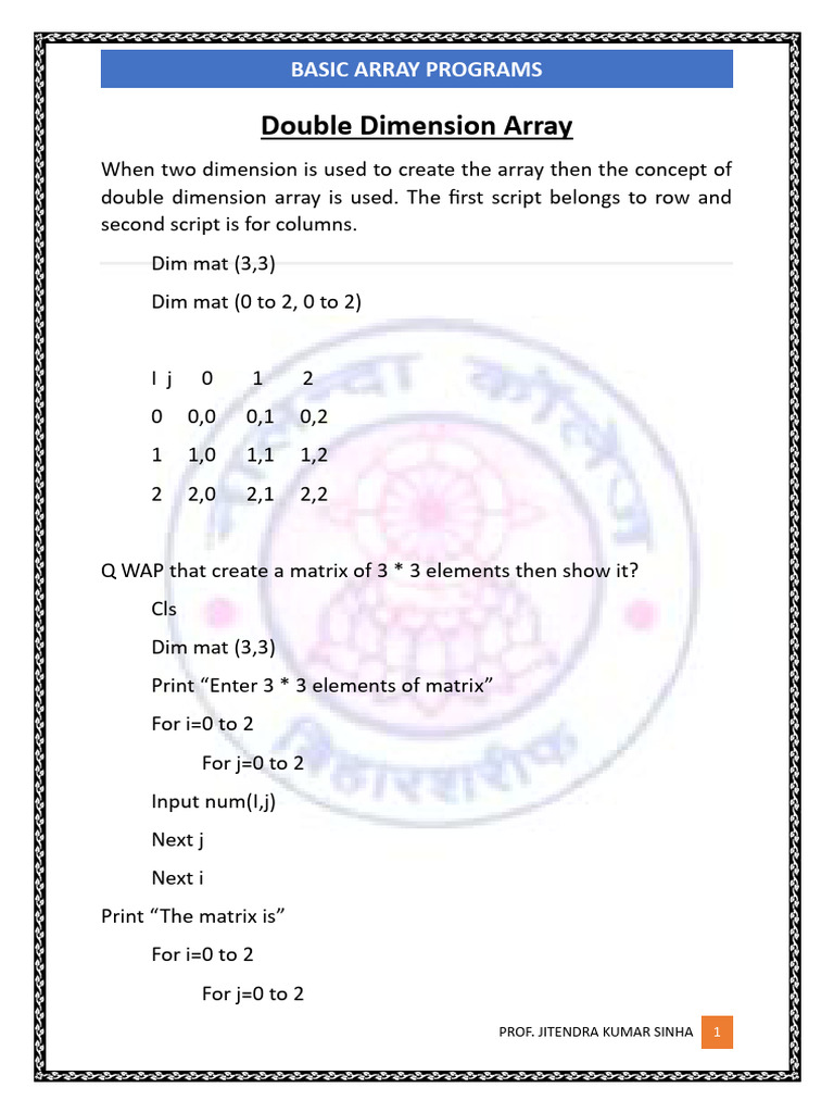 Double Dimension Array | PDF