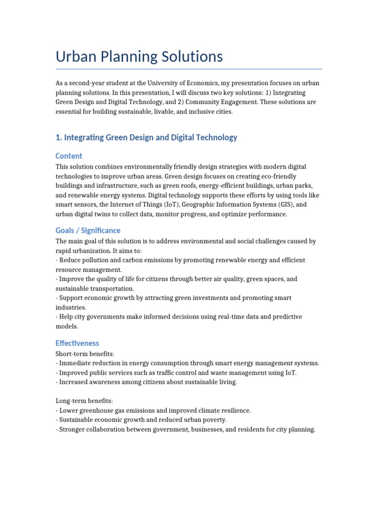 Urban Planning Solutions | PDF | Sustainable Design | Sustainability
