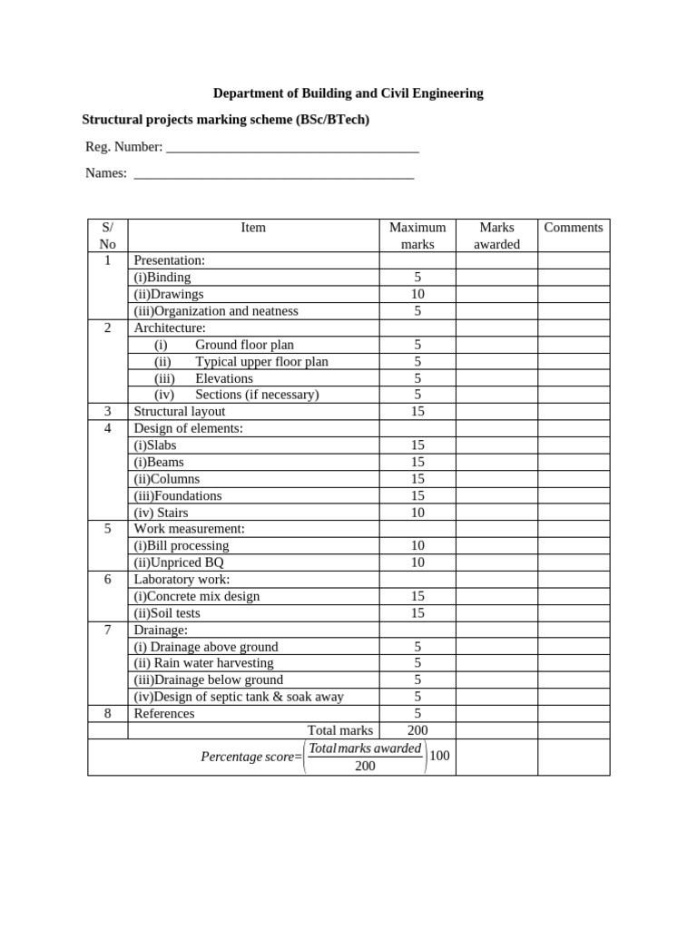 BSC - BTech - Marking Scheme - Structural Projects Marking Scheme ...
