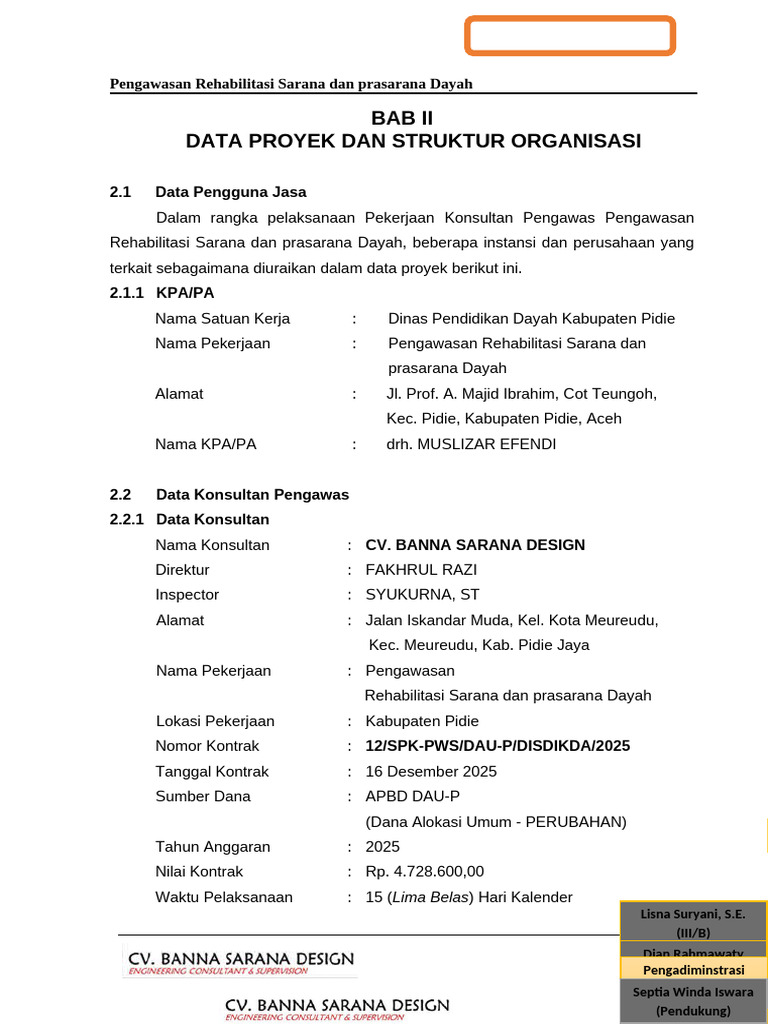 Bab II Data Proyek Dan Struktur Organisasi | PDF