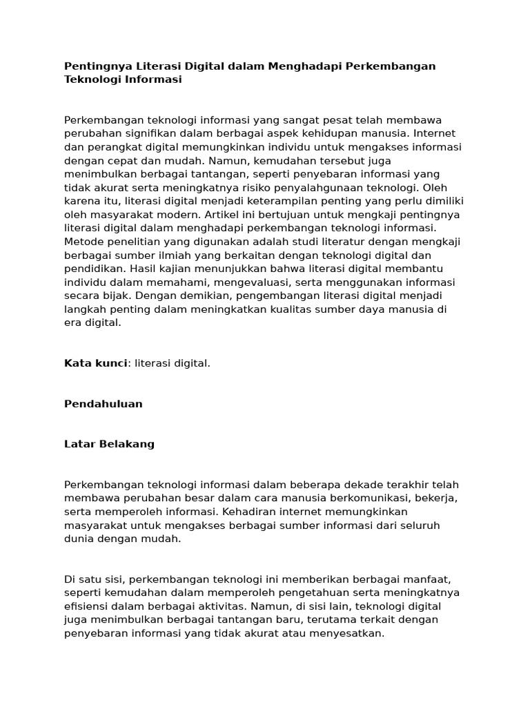 Literasi Pengusir SDM Rendah Suki Liar | PDF