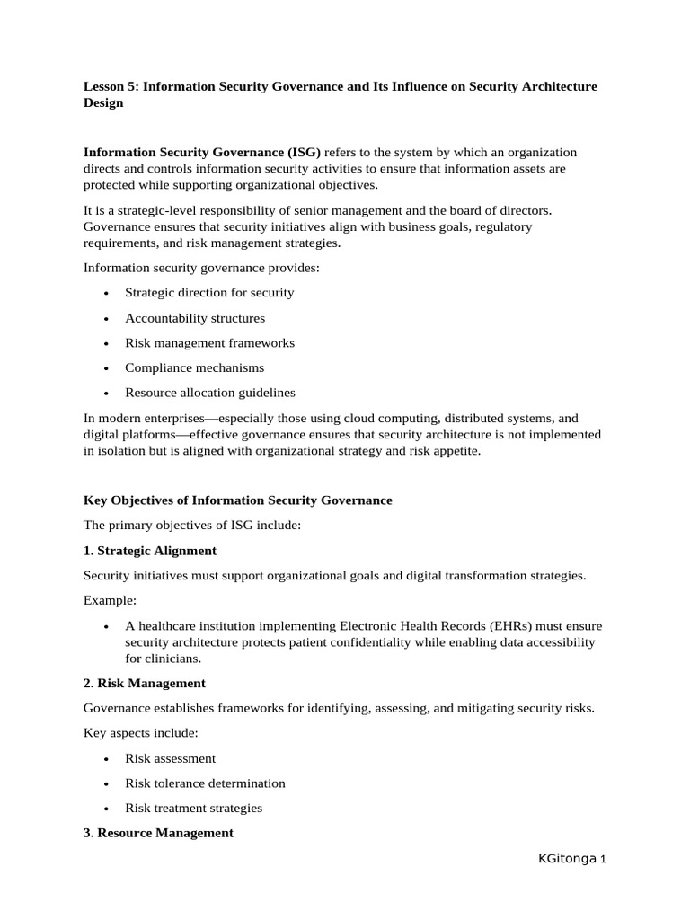 Lesson 5 Information Security Governance and Its Influence On Security ...