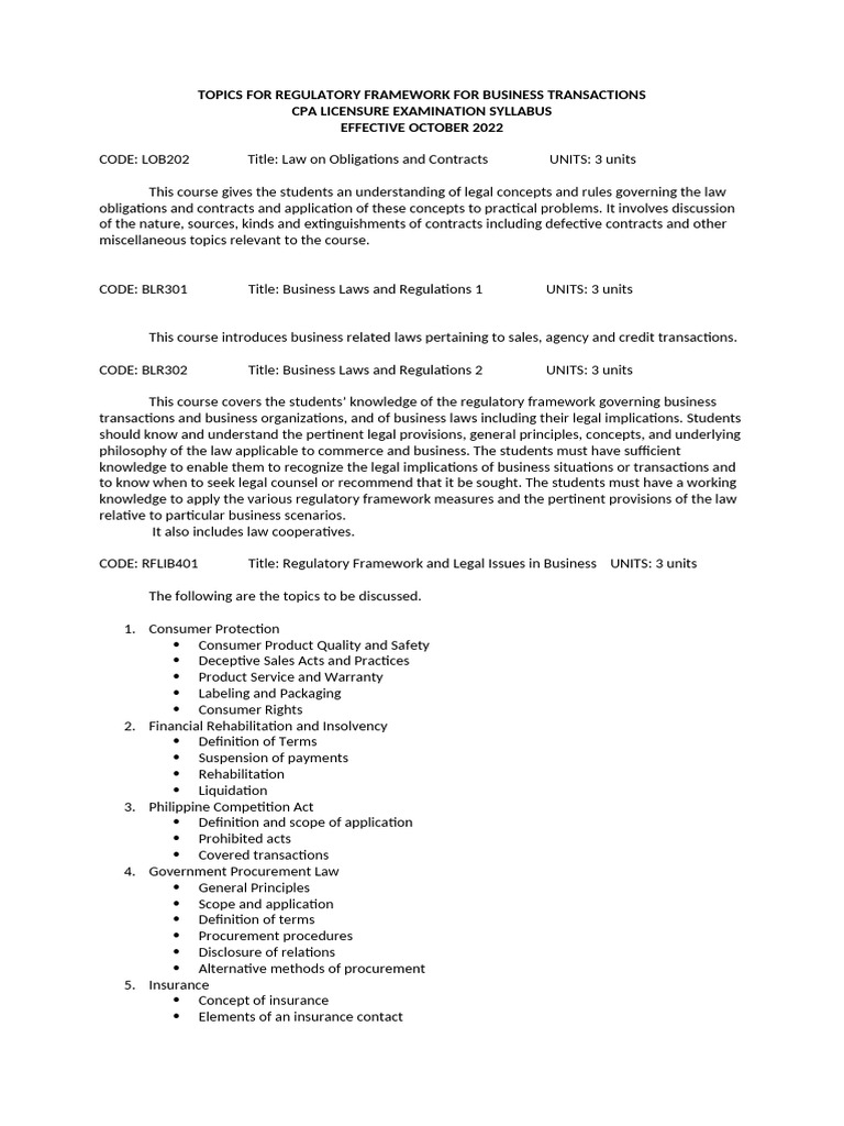 Topics For Regulatory Framework For Business Transactions | PDF ...