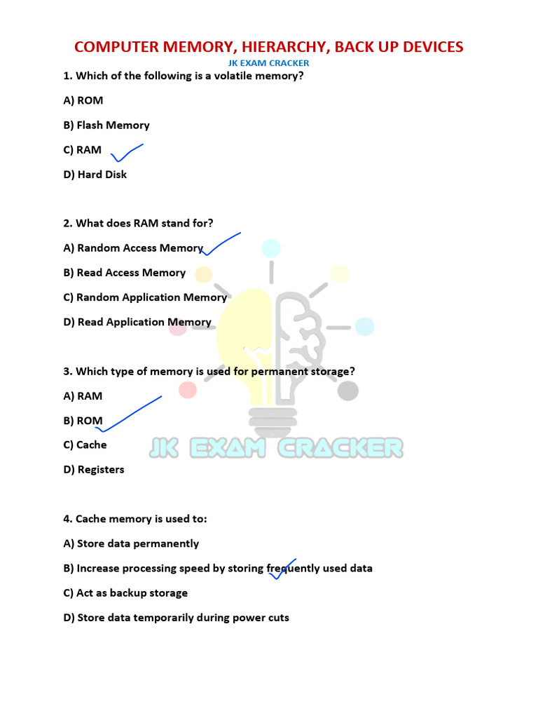 Computer Memory & Hierarchy Mcqs | PDF | Computer Data Storage | Random ...