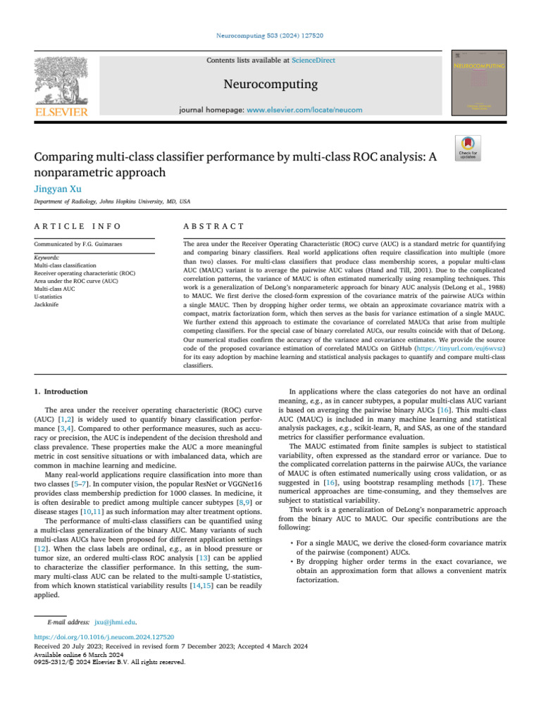 Comparing Multi-Class Classifier Performance by Multi-Class ROC ...