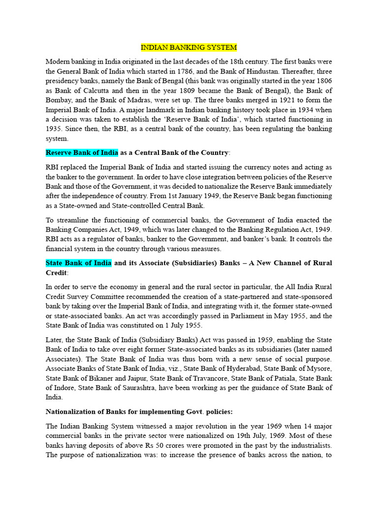 Indian Banking System | PDF | Reserve Bank Of India | Banks