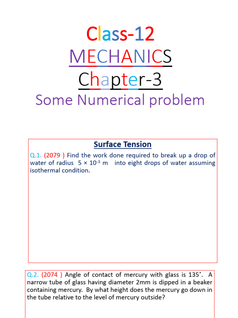 Chapter-3 Numericals of Fluid Dyanamics | PDF | Surface Tension | Drop ...