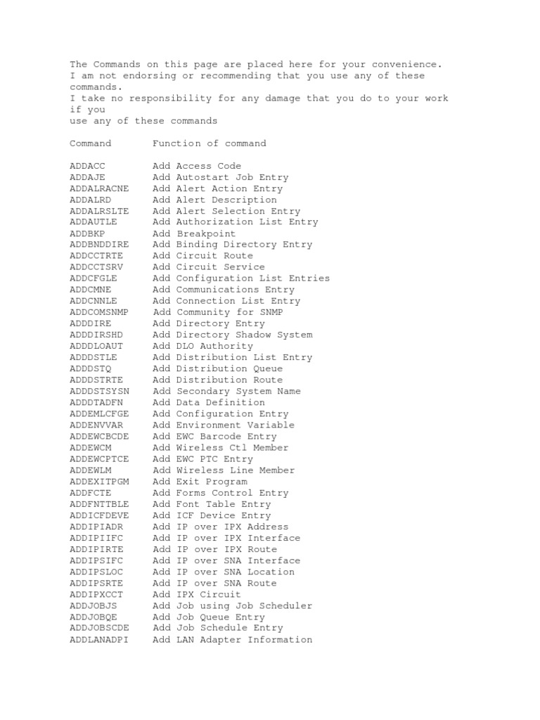 AS400 - Command | Transmission Control Protocol | Internet Protocol Suite