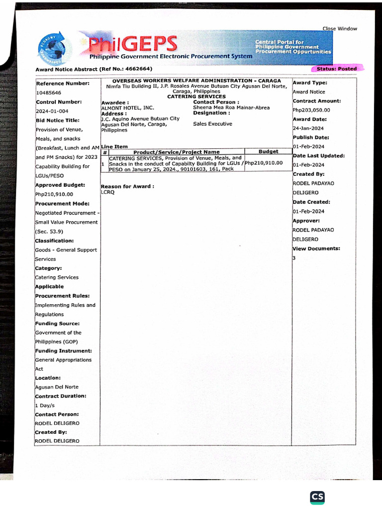 PhilGeps Posting of NOA (For Capability Building) | PDF