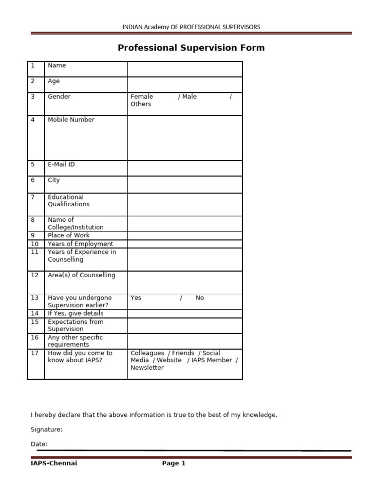 Professional Supervision Form | PDF