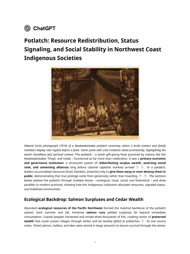 Potlatch - Resource Redistribution, Status Signaling, and Social ...