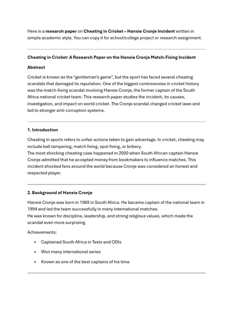 Here Is A Research Paper On Cheating in Cricket | PDF | Cricket | Sports