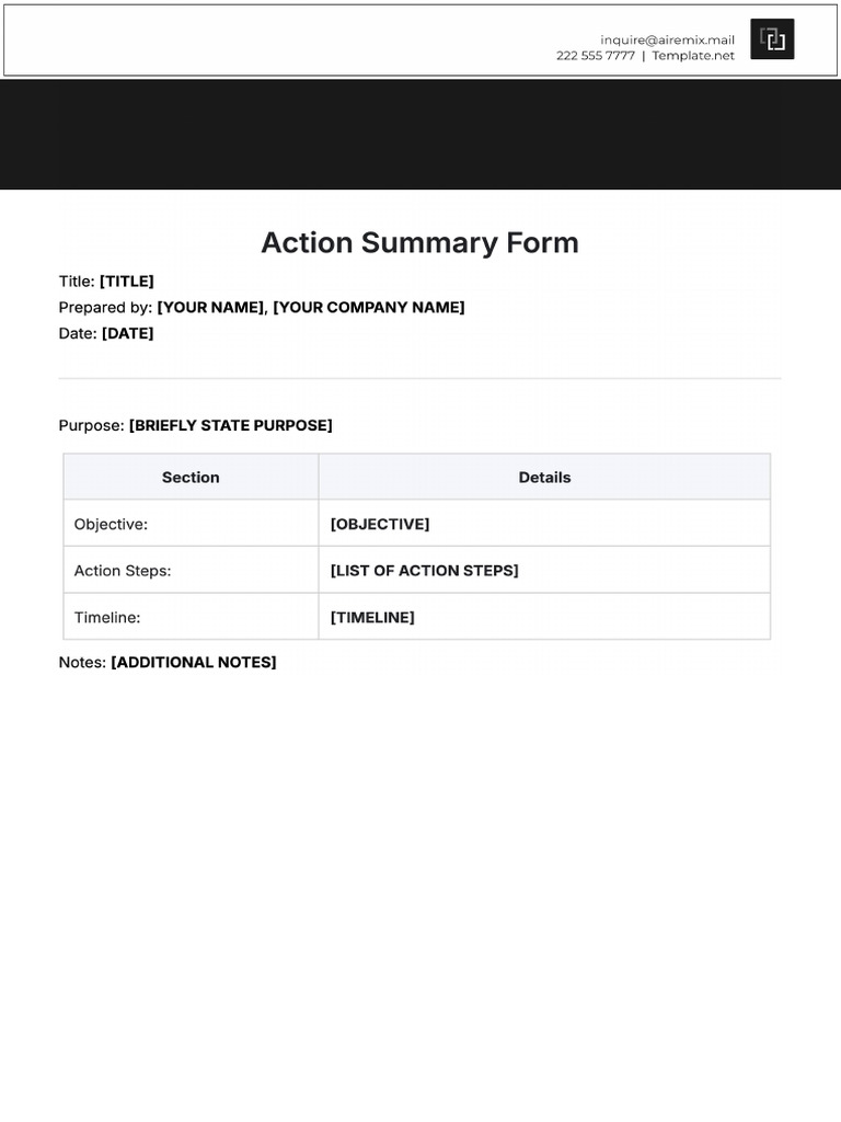 Action Summary Form | PDF