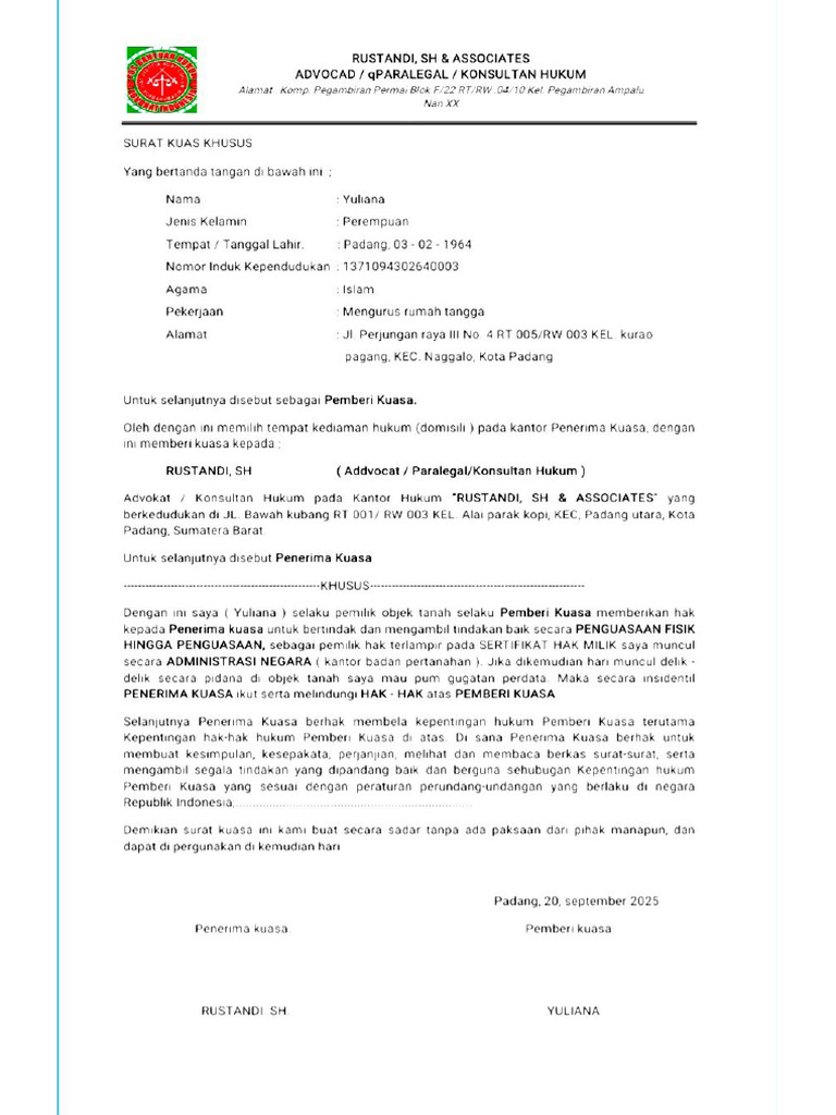 Surat Kuasa Ibuk Yuliana | PDF