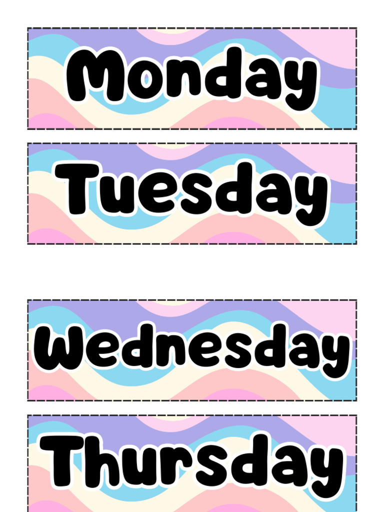 Days of the Week Flashcard in Pastel Pink and Yellow Illustrative Style ...