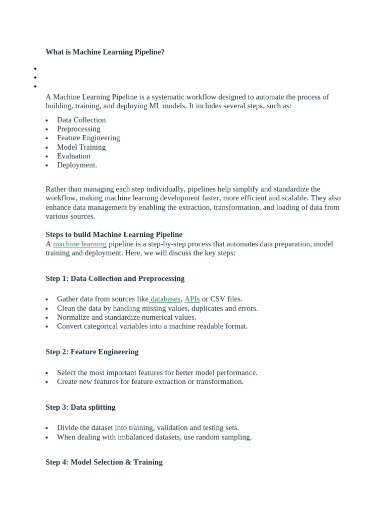 Machine Learning Pipeline | PDF | Machine Learning | Data