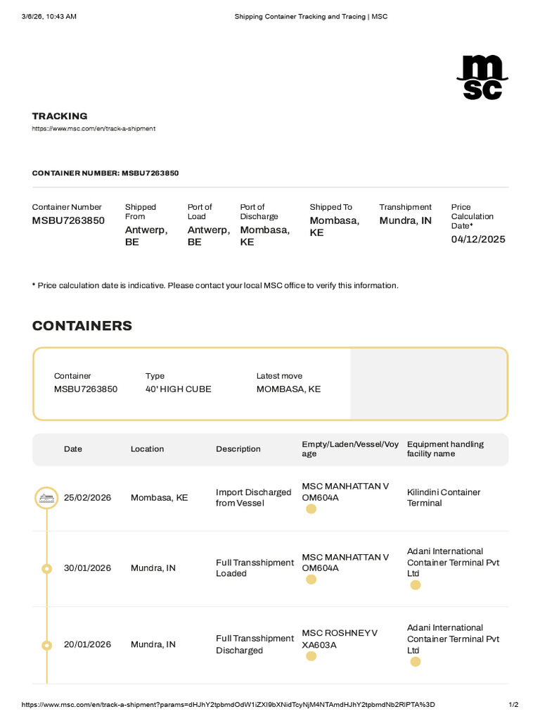 MSBU7263850 Shipping Container Tracking and Tracing - MSC | PDF ...
