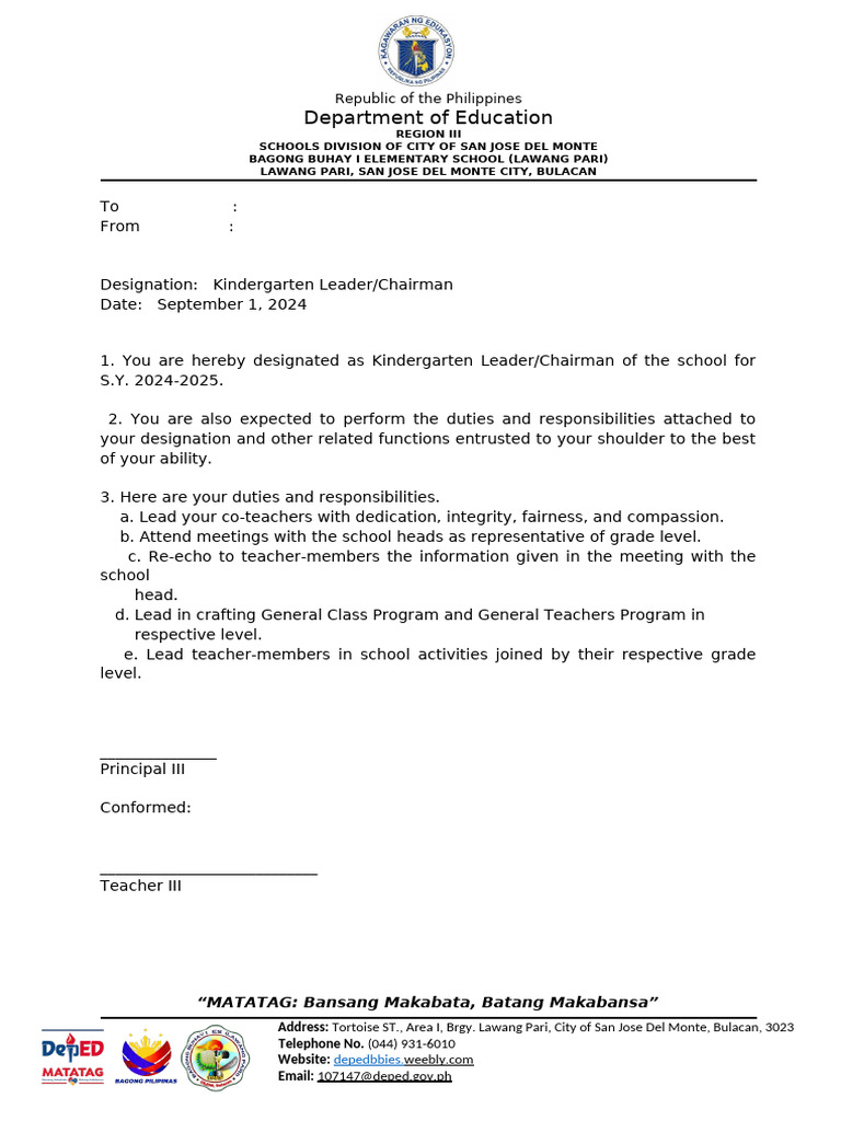 Sample School Coordinators Designation | PDF