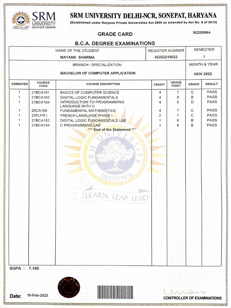 Mayank Sharma (All Semester Marksheet) | PDF | Computing | Computer Science