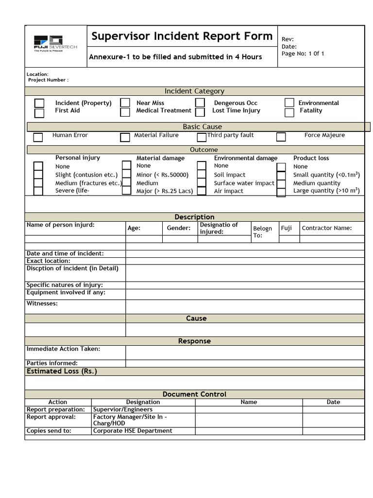 1 Supervisor Incident Report Form | PDF | Gases | Explosion