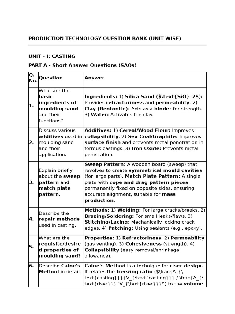 Production Technology Question Bank | PDF | Welding | Construction