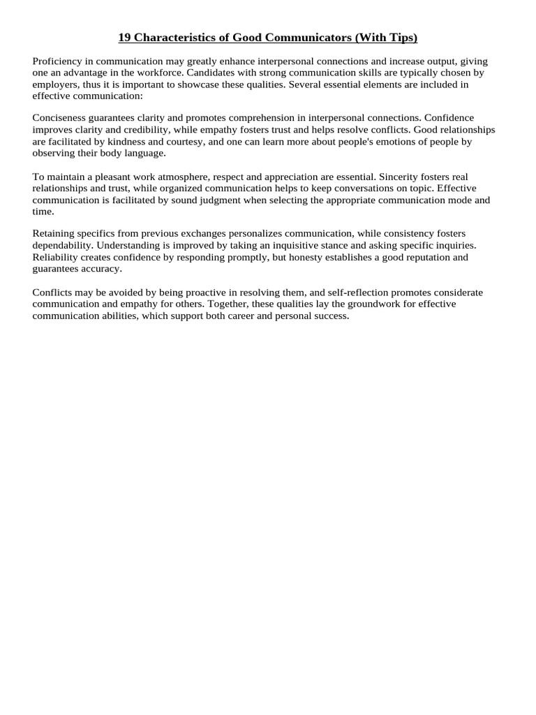 19 Characteristics of Good Communicators (With Tips) | PDF