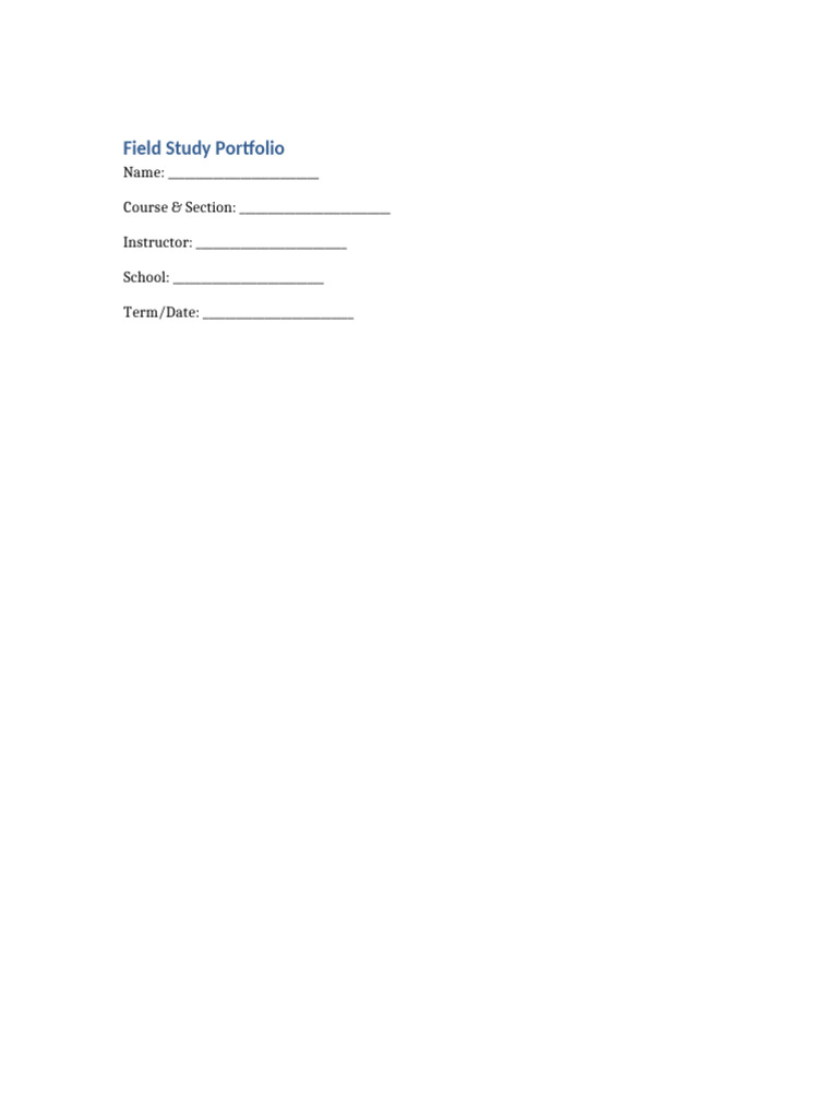 Field Study Portfolio Template | PDF | Learning | Lesson Plan
