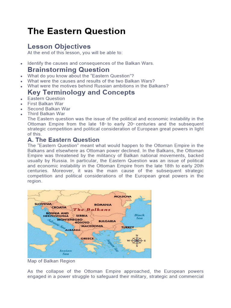 The Eastern Question: Lesson Objectives | PDF | Balkans | Ottoman Empire