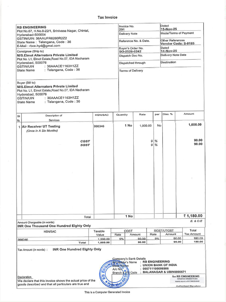 Elmot Invoice 291 | PDF
