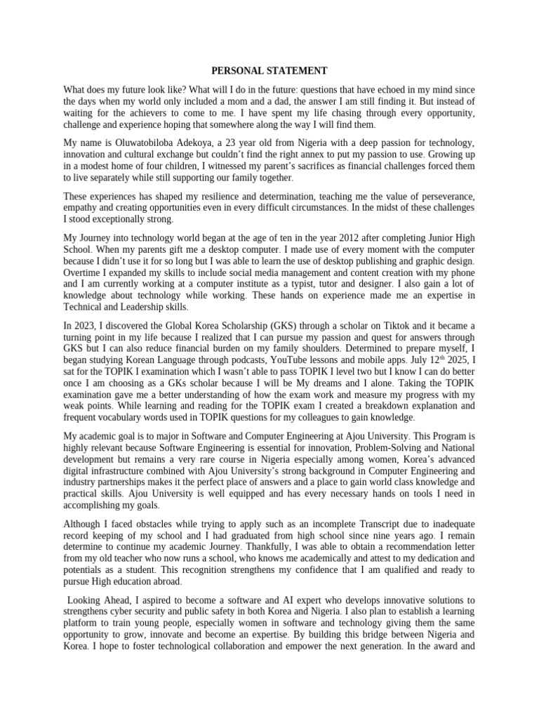 Personal Statement GKS | PDF | Artificial Intelligence | Intelligence ...