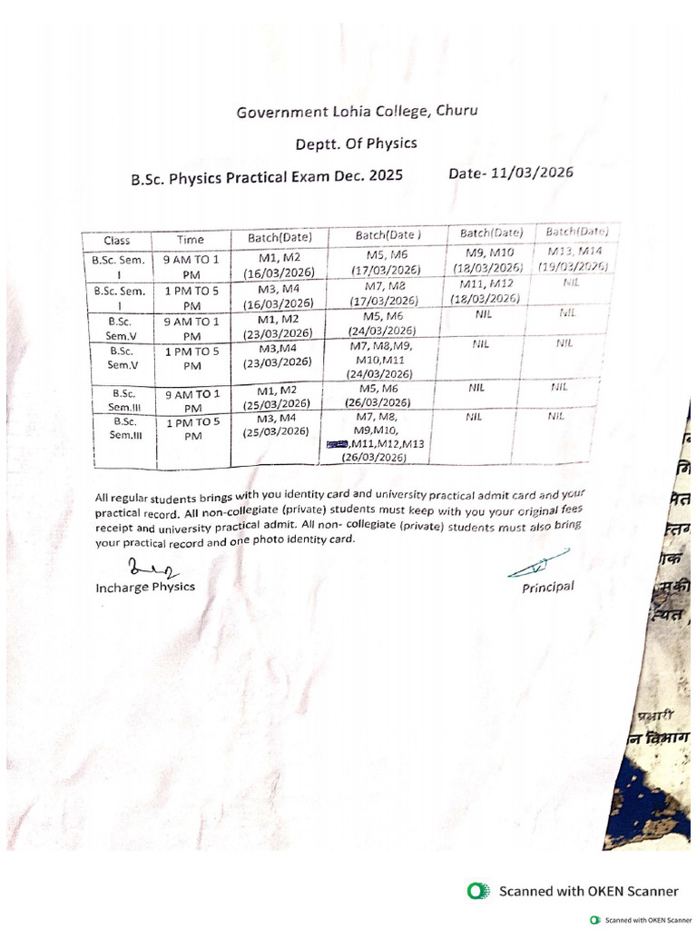 BSC Semester 3rd (Physics) Batch List | PDF