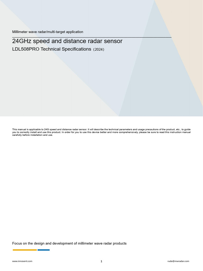 LDL508PRO - Speed - and Distance Measuring Radar Sensor Specification ...