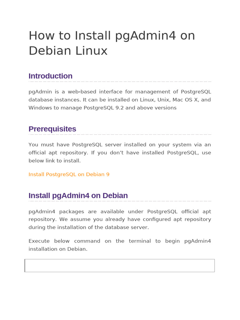 How To Install PgAdmin4 On Debian Linux | PDF | Postgre Sql | Computer ...