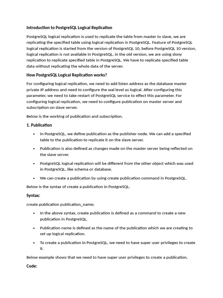 PostgreSQL Logical Replication | PDF | Postgre Sql | Computing