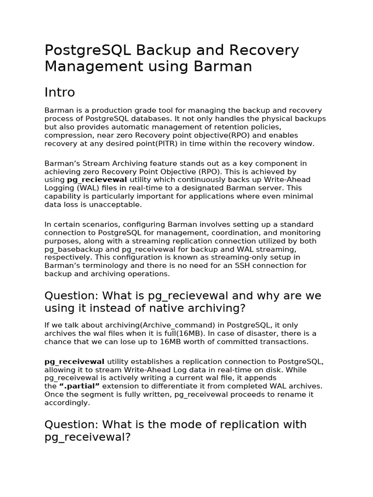 PostgreSQL Backup and Recovery Management Using Barman | PDF | Postgre ...