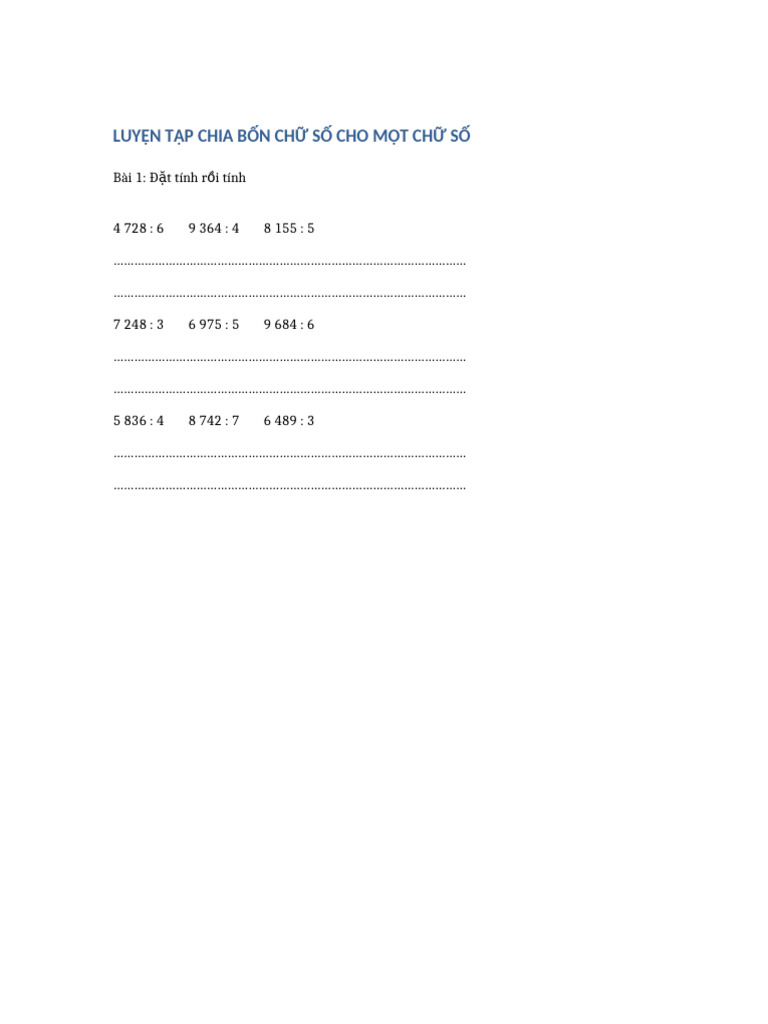 Luyen Tap Chia 4 Chu So File 2 | PDF