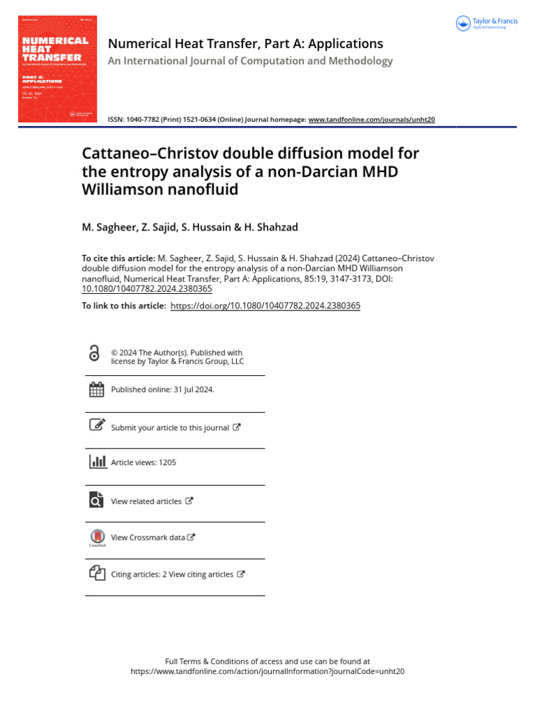 Cattaneo Christov Double Diffusion Model For The Entropy Analysis of A ...