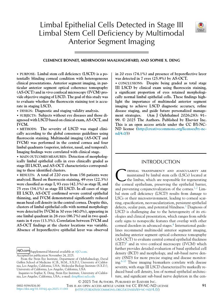 Limbal Epithelial Cells Detected in Stage III Limb | PDF | Cornea ...