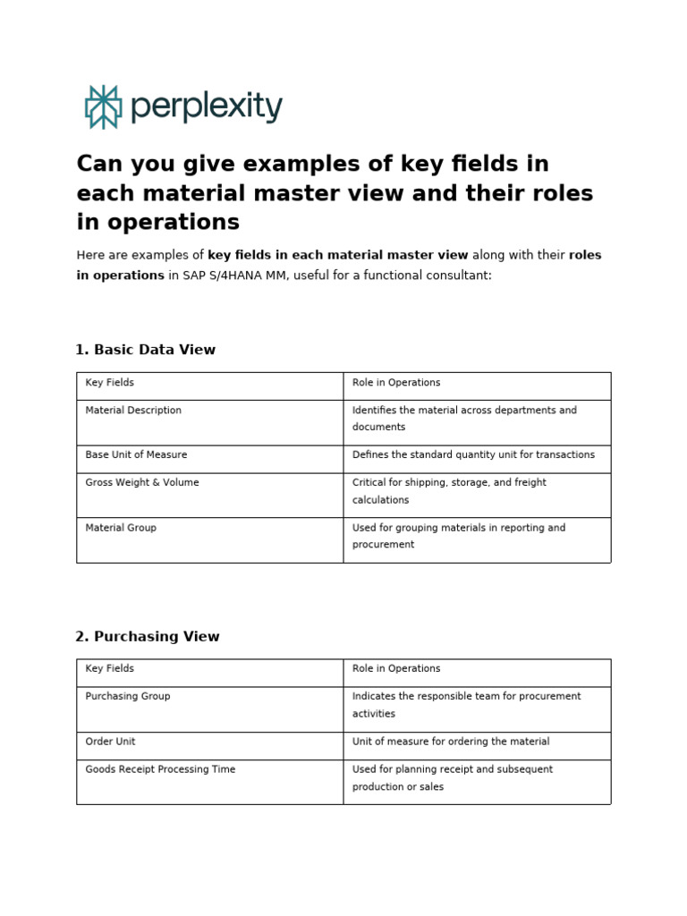 Can You Give Examples of Key Fields in Each Materi | PDF | Warehouse ...
