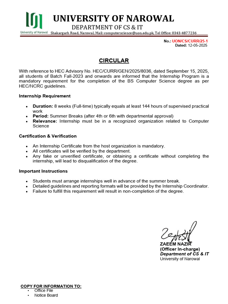 Internship Notice Draft | PDF