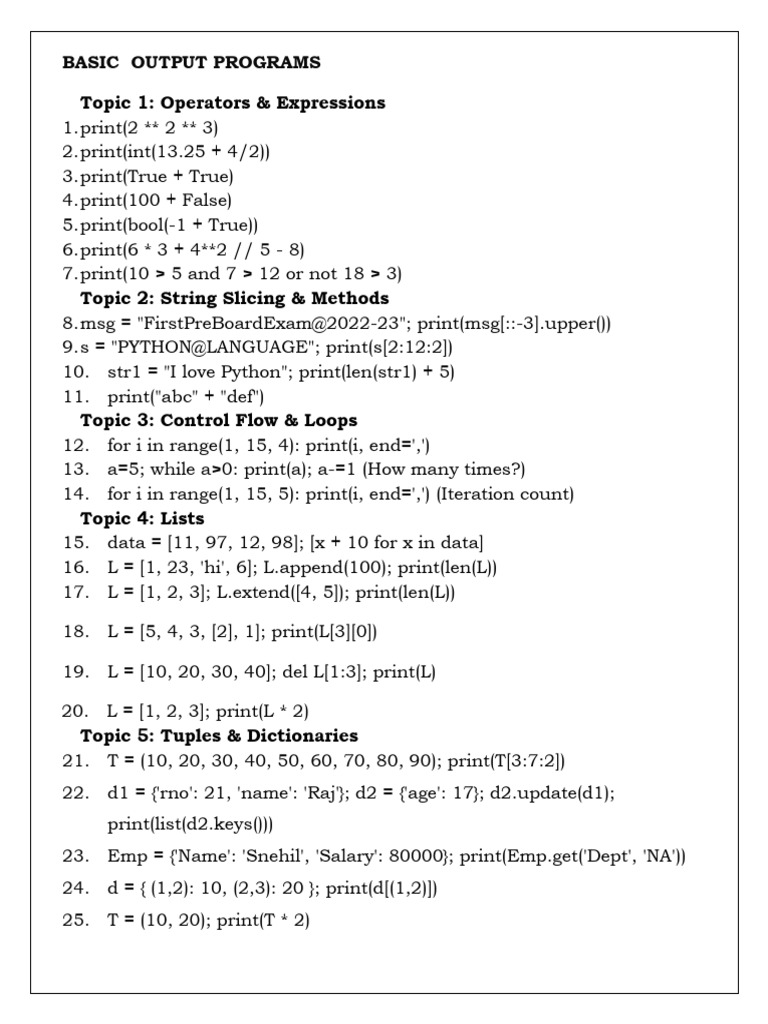 50 Output Based Questions | PDF