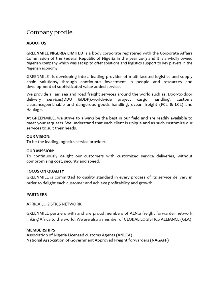Corporate Profile GREENMILE | PDF | Cargo | Warehouse